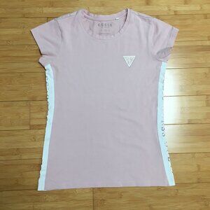 EUC Guess Factory Pink Leann Logo Stripe Crewneck Fitted Short Sleeve Tee